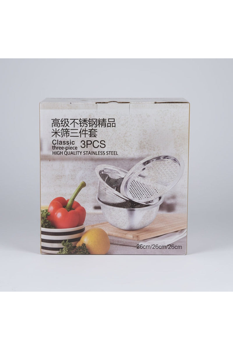 3-in-1 Multifunctional Stainless Steel Kitchen Basin Set with Grater Strainer & Drain Basket 3pcs