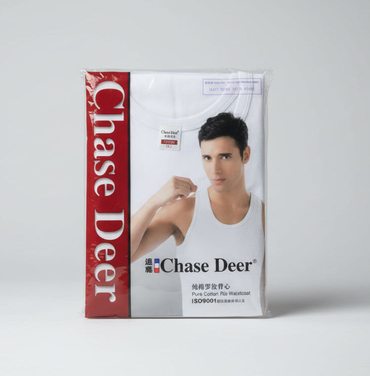 Chase Deer Pure Cotton Rib Singlet – White