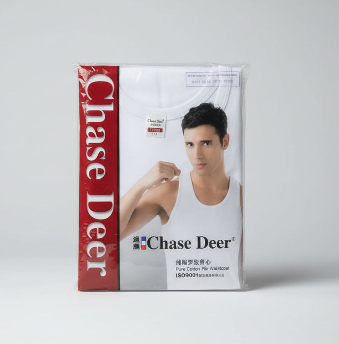 Chase Deer Pure Cotton Rib Singlet – White