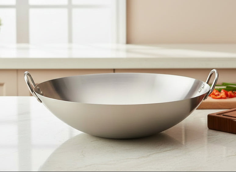 Stainless Steel Wok with Double Handles – Versatile Cooking Pan