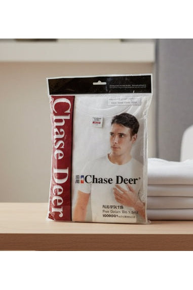 Chase Deer White Round Neck Cotton Rib Inner T-Shirt