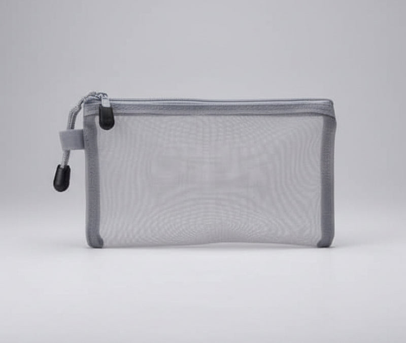 Gray Mesh Zipper Pouch Bags