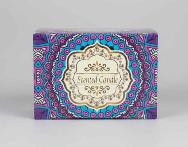 Natural Soy Scented Candle in Decorative Mandala Box – Aromatherapy Gift