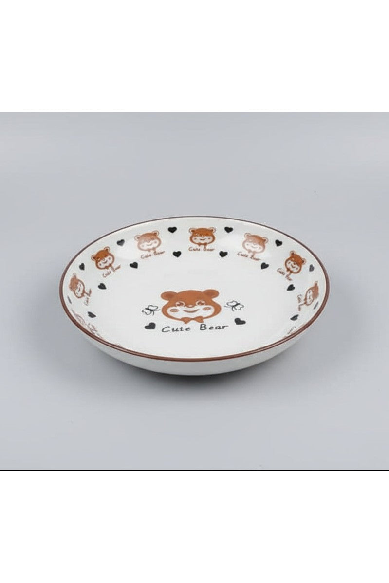 White Ceramic Plate with Brown Bear Design – Cute Bear