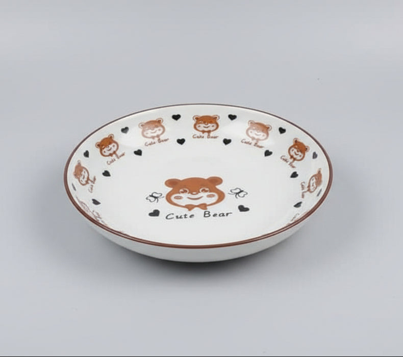 White Ceramic Plate with Brown Bear Design – Cute Bear