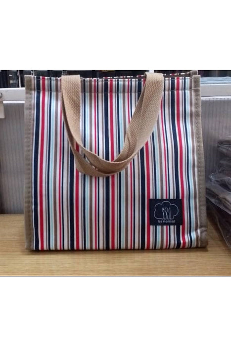Striped Insulated Lunch Tote Bag with Beige Handles