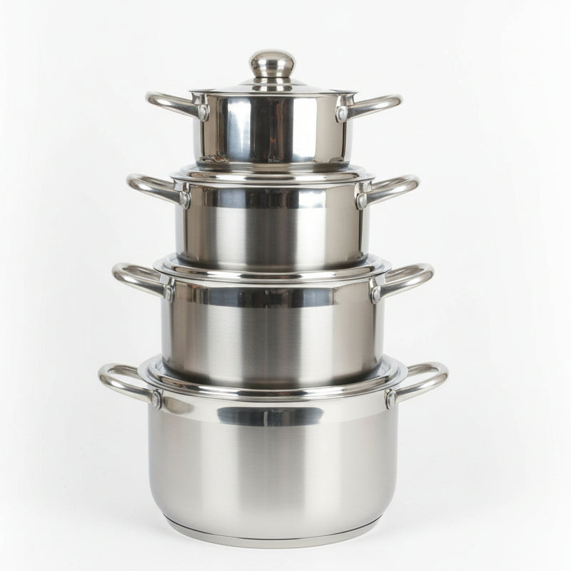 Stainless Steel Cookware Set with Glass Lids – Multi-Size Pots for All Stovetops