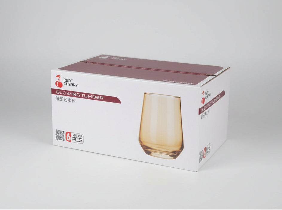 Red Cherry Amber Blown Tumbler Glasses – Set of 6pcs