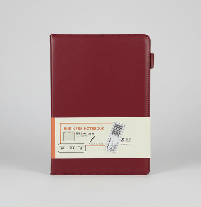 M&G B5 Business Notebook – 124-Page Red PU Leather Soft Cover Lined