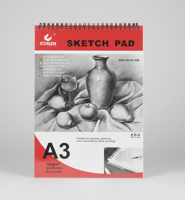 Conzn A3 Sketch Pad – 24 Sheets 160g/m² Acid-Free Drawing Paper