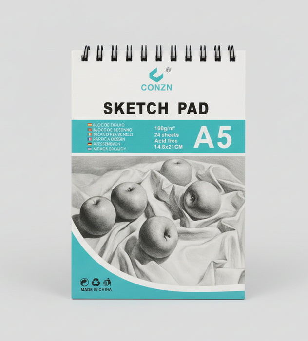 Conzn A5 Sketch Pad – 24 Sheets, 160g/m² Acid-Free Drawing Paper