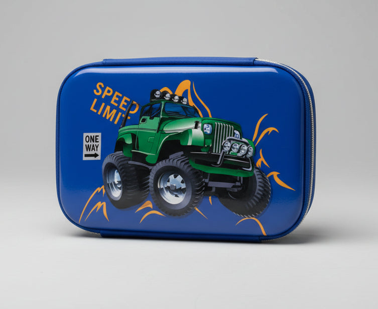 Hardtop EVA Pencil Case – Green Monster Truck Design Zippered & Shockproof