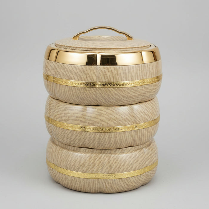 Insulated Food Warmers Set Casseroles  Hot Pots – Stainless Steel Double-Wall Beige Wood-Grain Finish