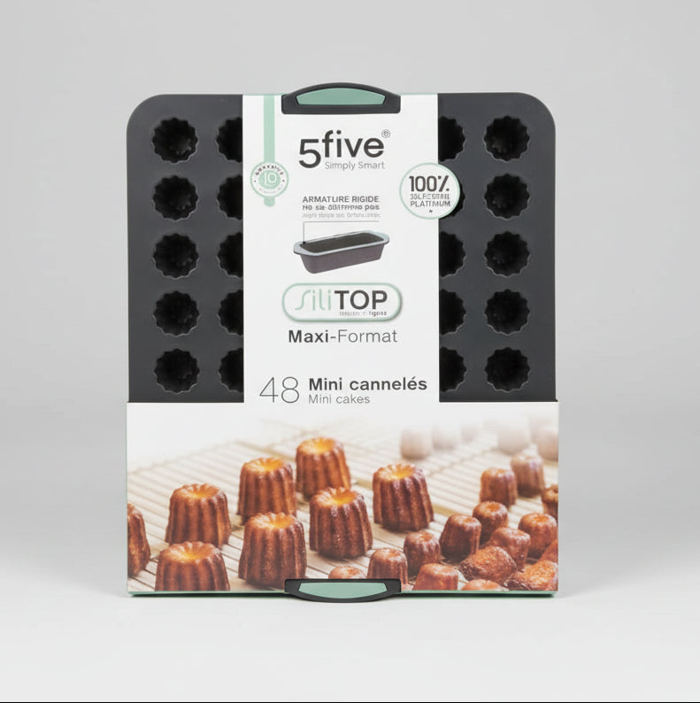 5five Silitop Maxi-Format 48 Mini Cannelés Silicone Baking Mould – Black Rigid Frame