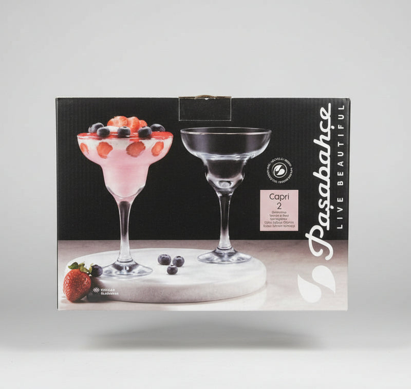 Pasabahce Capri Margarita Glasses – Set of 2 Clear Stemmed Glasses 305ml