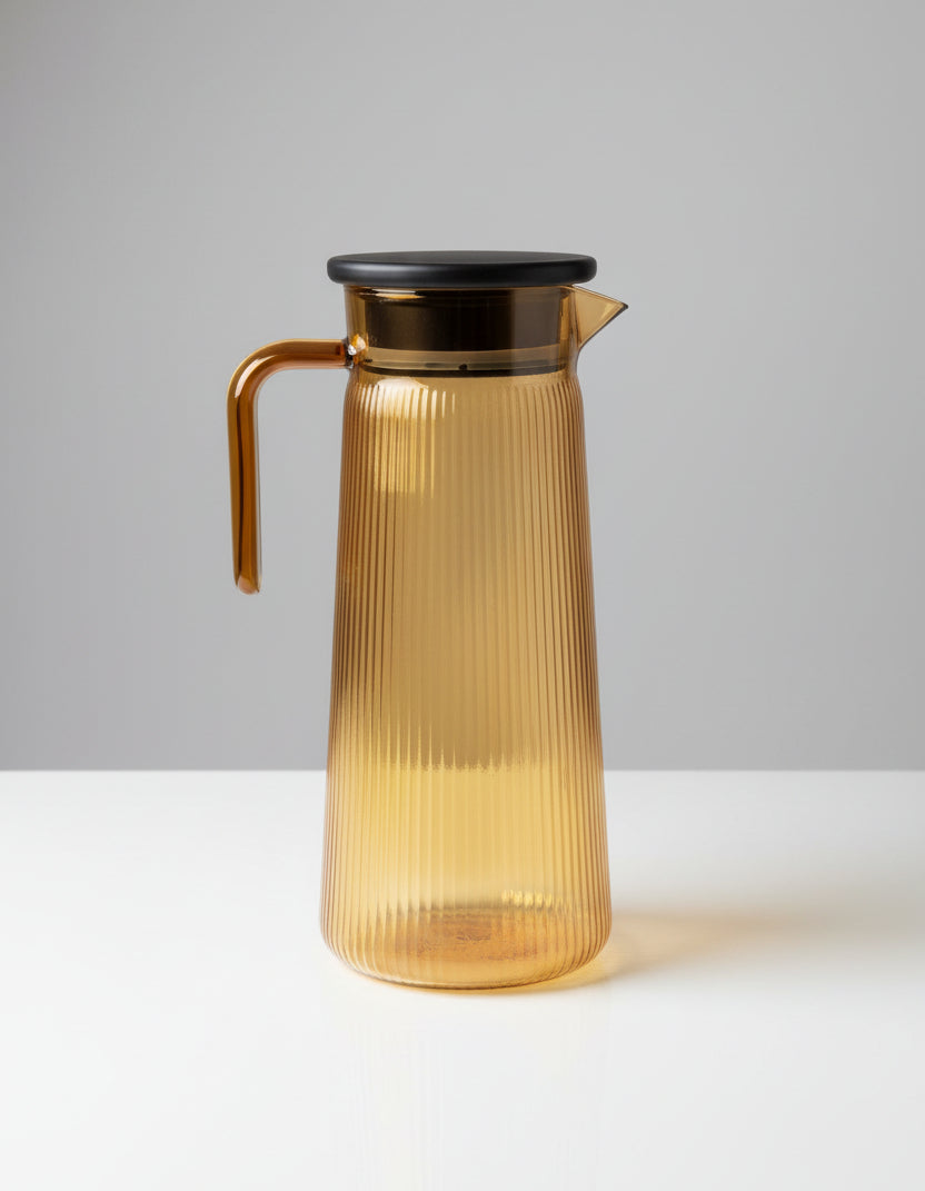 Amber-Tinted Ribbed Water Pitcher – Glass & Acrylic Lid Included 1.7L ...