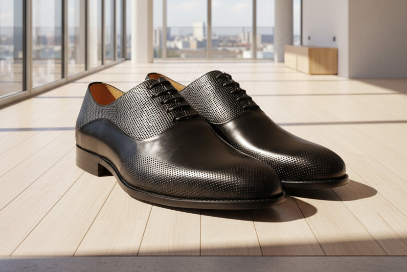 Men's Black Textured Oxford Shoes Size 40-45