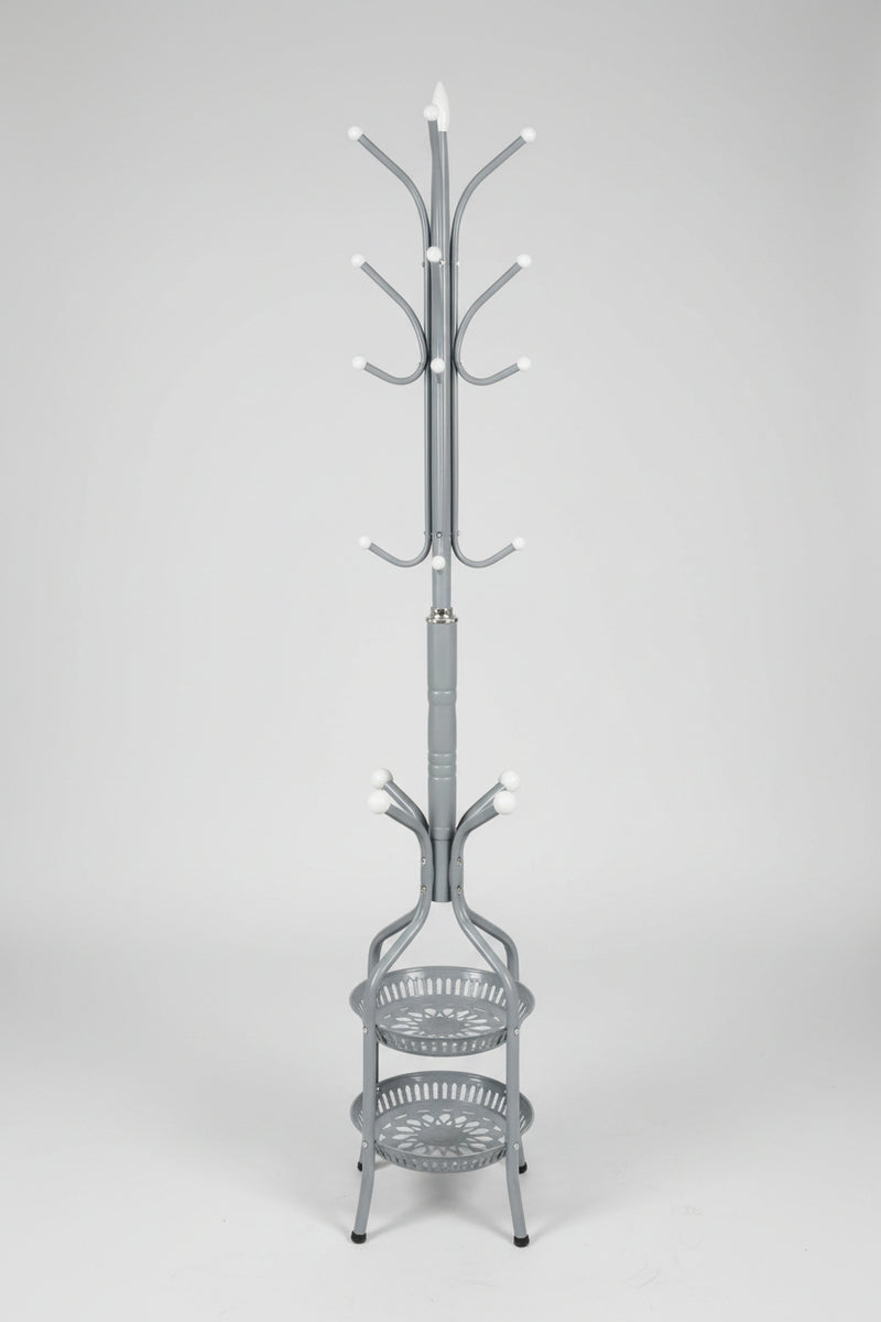 Standing Coat Rack with Integrated Storage Shelves