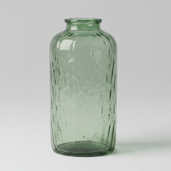 Textured Green Glass Flower Vase