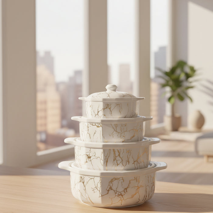 Elegant Marble-Patterned Cerami Dishes Set/4PIECES