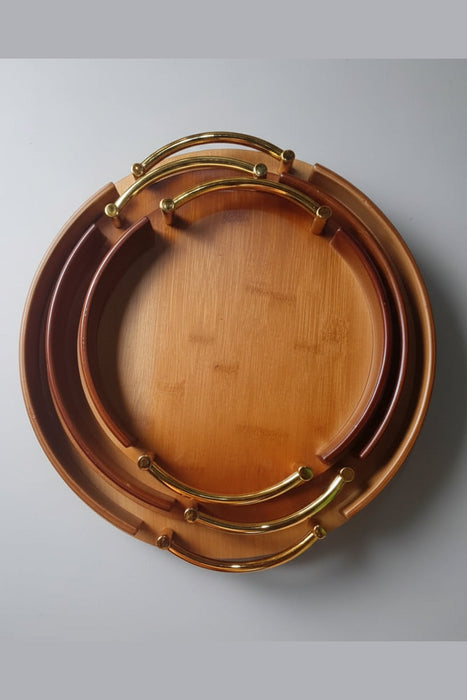 Bamboo Pallet Serving Tray Set with Gold Handles/3PIECES