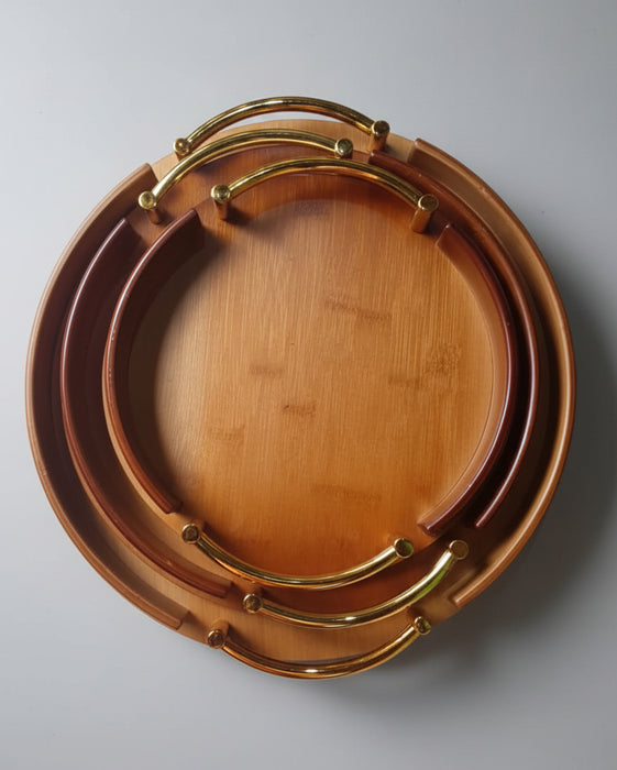 Bamboo Pallet Serving Tray Set with Gold Handles/3PIECES