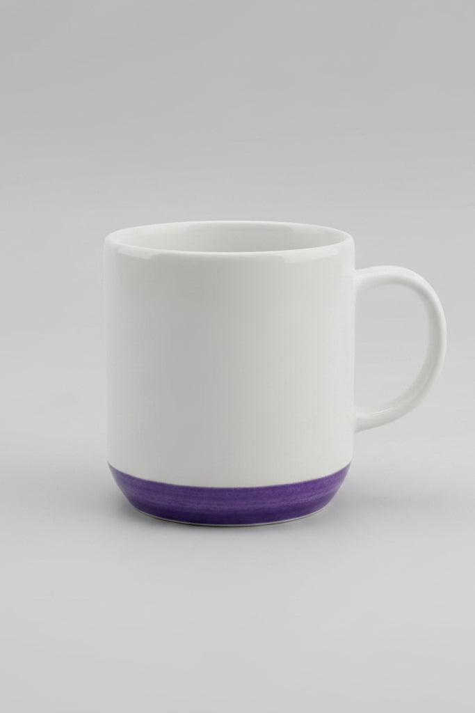 White Ceramic  Mug with Purple Rim Detail