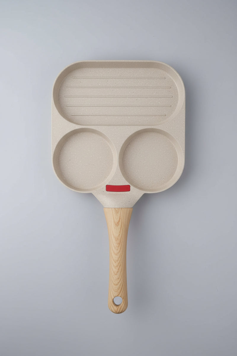 3-Section Cream Non-Stick Breakfast Grill Pan