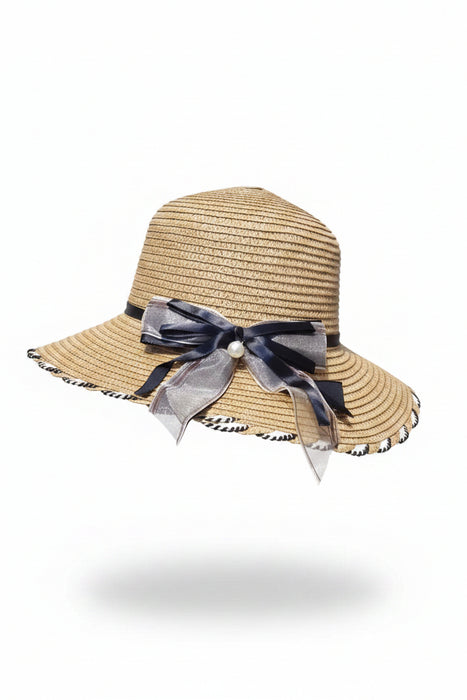Women's Woven Straw Sun Hat with Bow Accent