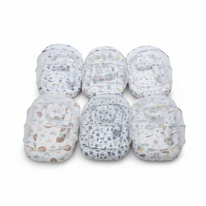 Portable Baby Nest Lounger with Zippered Mosquito Net and Pillow Set