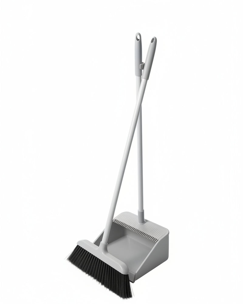 Handled Broom and Dustpan Set with Built-in Comb
