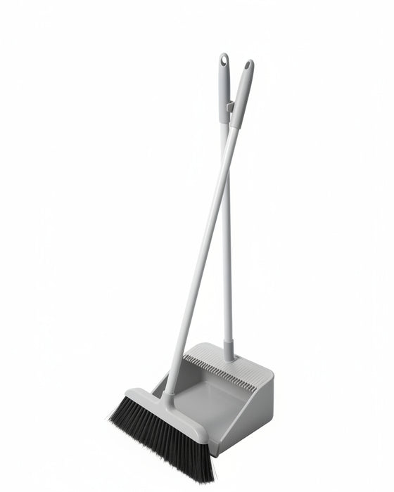 Handled Broom and Dustpan Set with Built-in Comb