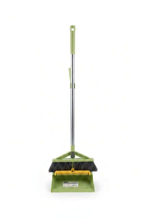 Heavy-Duty Handled Broom and Dustpan Set with Integrated Scraper