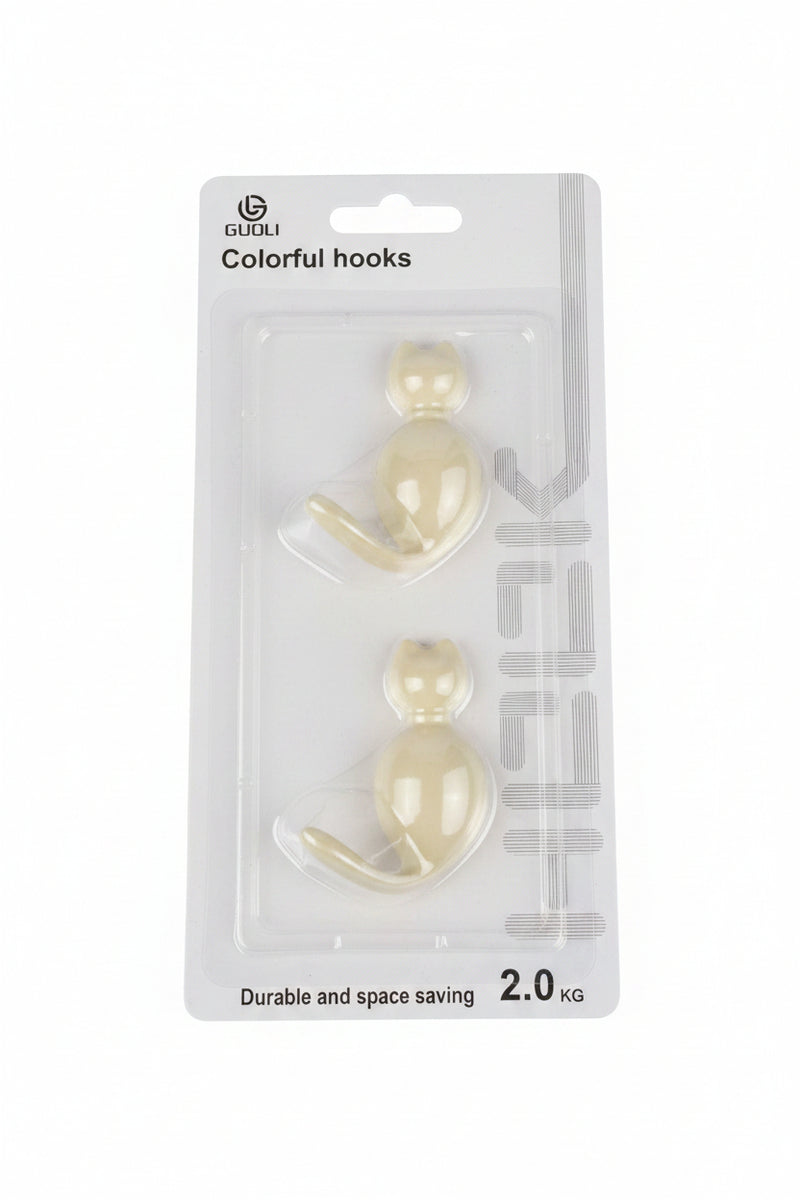 GUOLI Cat-Shaped Colorful Adhesive Hooks (2-Piece Pack)