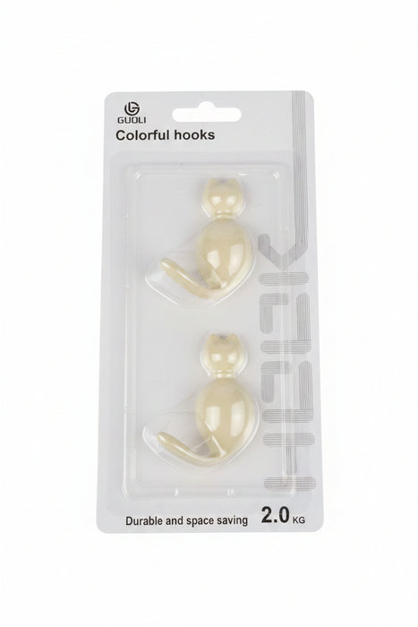 GUOLI Cat-Shaped Colorful Adhesive Hooks (2-Piece Pack)