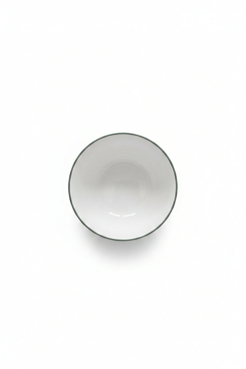 Green-Rimmed White Ceramic Bowl