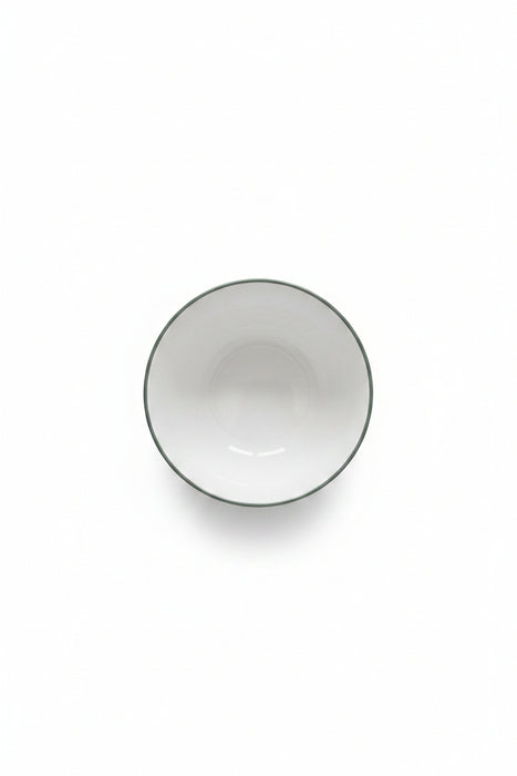 Green-Rimmed White Ceramic Bowl