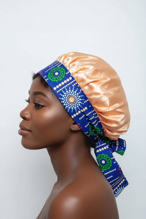 African Print Edge-Protecting Night Wrap Satin Hair Bonnet with Adjustable Tie