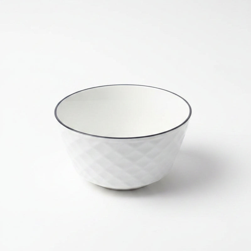 Ceramic Diamond Lattice Serving Bowl with Black Rim