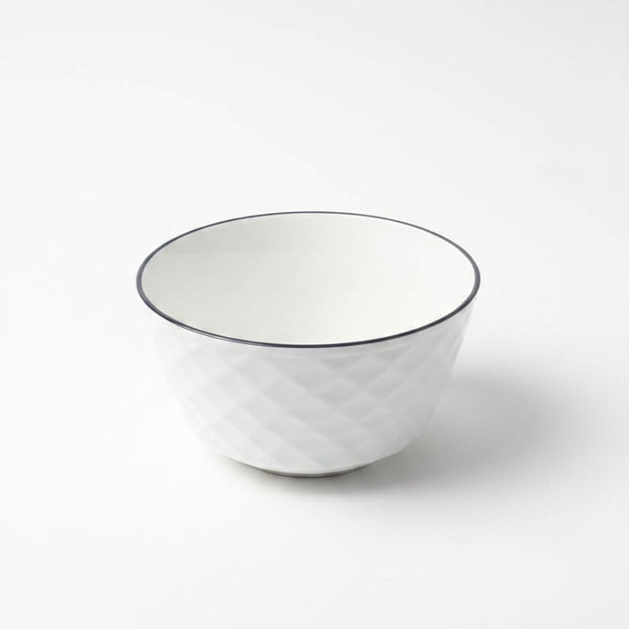 Ceramic Diamond Lattice Serving Bowl with Black Rim