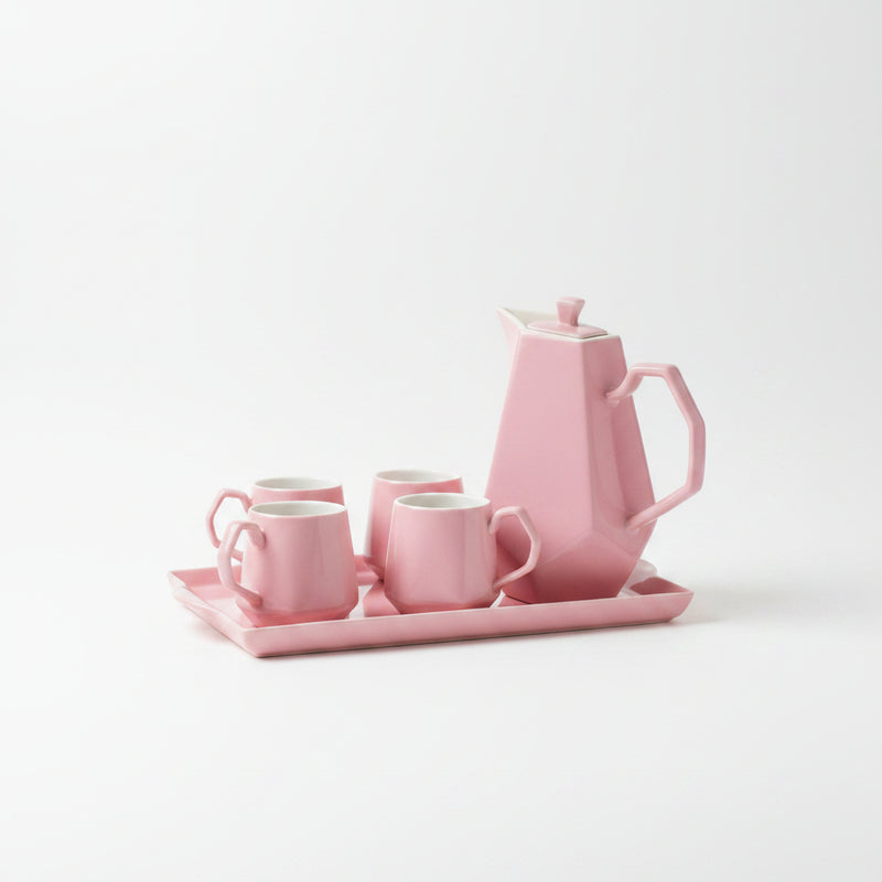 Tee- und Kaffeegeschirr aus Keramik mit Serviertablett (Pink)