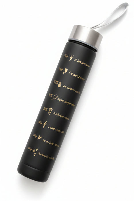 Matte Black Glass Water Bottle with Measurement Markings (300ml)