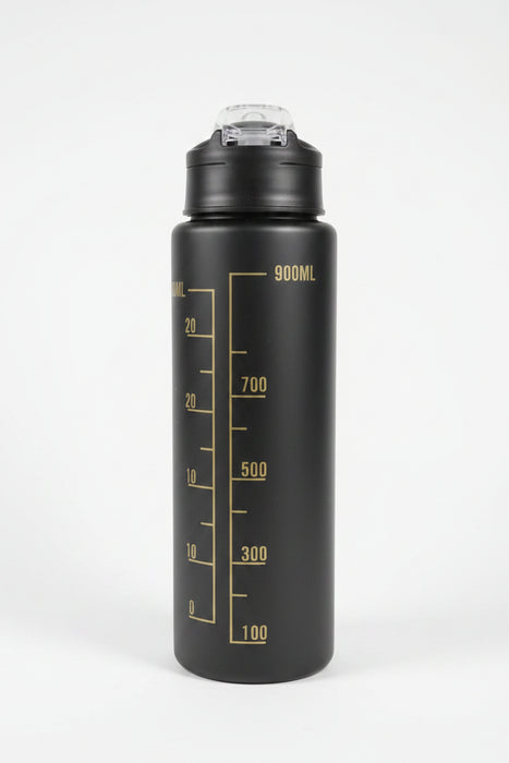 Matte Black Sports Water Bottle with Measurement Markings (900ml)