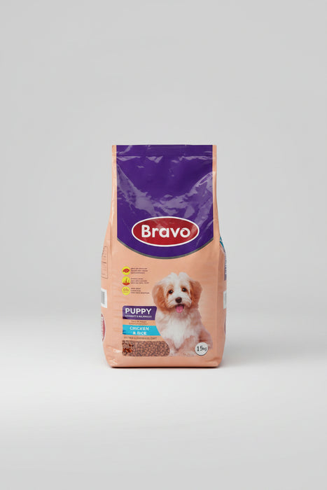 Bravo Puppy Dry Dog Food - Chicken & Rice (15kg)