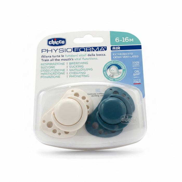 Chicco PhysioForma Air Pacifier (6-16 Months, Neutral/Blue 2 Pack)