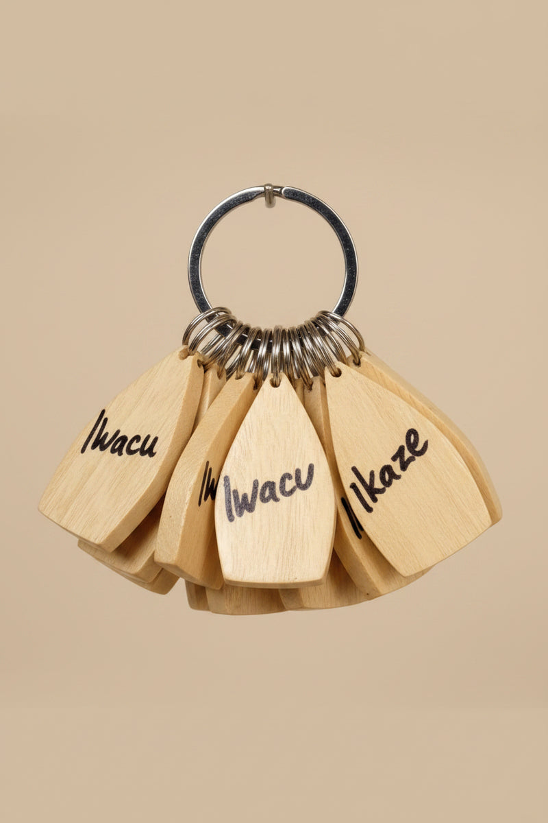 Handcrafted Rwandan Wooden Keychain Iwacu & Ikaze