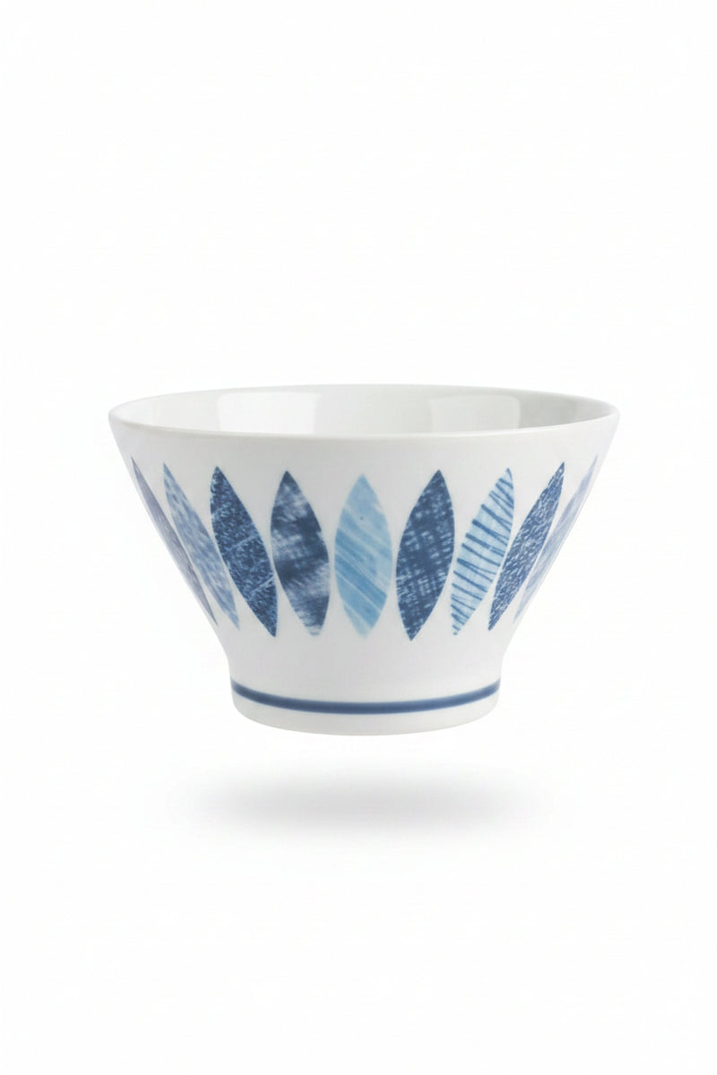 Japanese Style Blue Leaf Patterned Ceramic Bowl