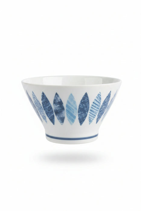 Japanese Style Blue Leaf Patterned Ceramic Bowl