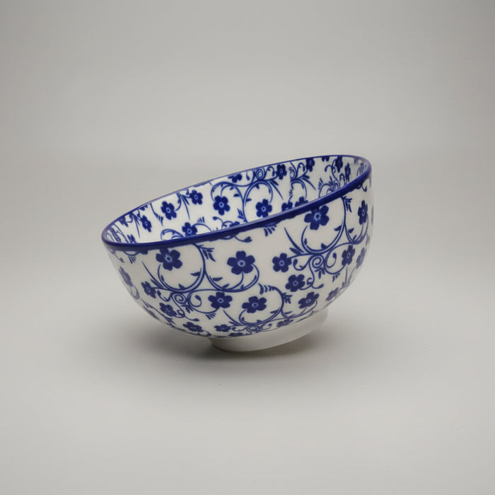 Blue and White Floral Ceramic Bowl