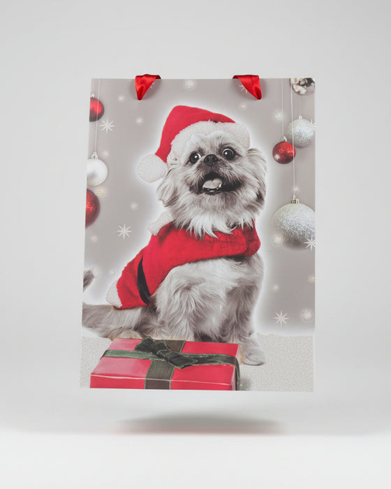 Holiday Dog in Santa Suit Gift Bag (31 × 32 × 10 cm)